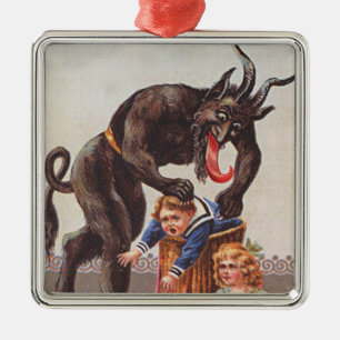 Ornement Carré Argenté Enlèvement d'enfants par Krampus