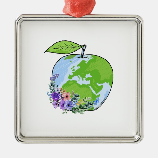 Ornement Carré Argenté Enseignant Apple (Devant)