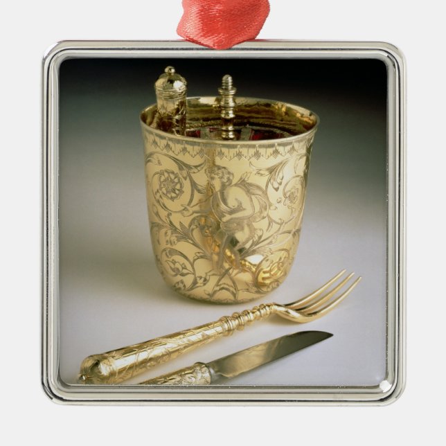 Ornement Carré Argenté Ensemble de déplacement d'un couteau, d'une (Devant)