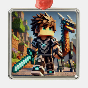 Ornement Carré Argenté Épée diamantée de Dragon foncé de style Blocs