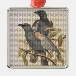 Ornement Carré Argenté Ephémère de corbeau vintage sur Motif de l'arlequi