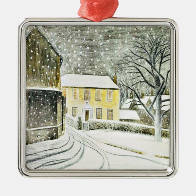 Ornement Carré Argenté Eric Ravilious - Hallstead Road sous la neige,  (Devant)
