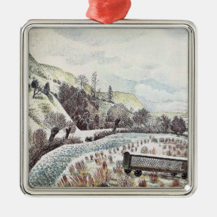 Ornement Carré Argenté Eric Ravilious - Neige du Nouvel An,