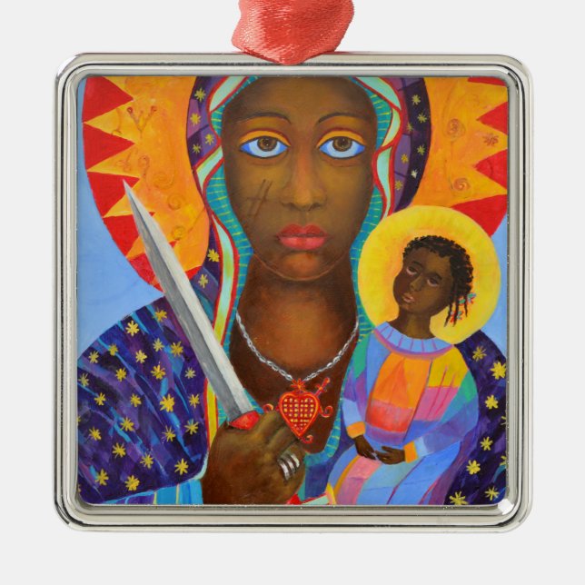 Ornement Carré Argenté Erzulie Dantor Black Madonna Voodoo Nouvelle-Orléa (Devant)