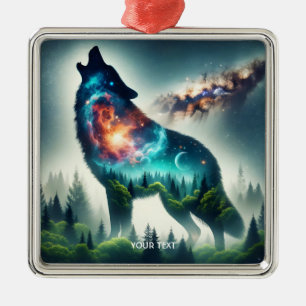 Ornement Carré Argenté Espace forestier Imaginaire loup mignon