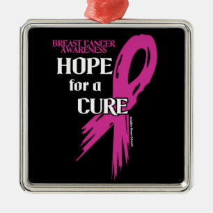 Ornement Carré Argenté Espoir d'un Ruban Cure/Torn...Cancer du sein