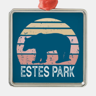 Ornement Carré Argenté Estes Park Colorado Ours Rétro