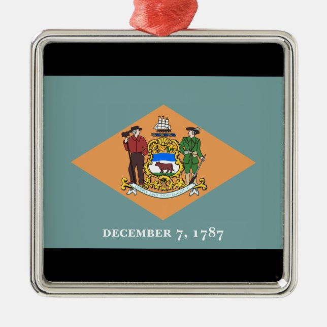 Ornement Carré Argenté État du drapeau du Delaware (Devant)