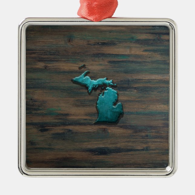 Ornement Carré Argenté État du Michigan Turquoise (Devant)