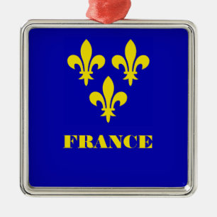 Ornement Carré Argenté Étendard Royal Français Médiéval Fidélité Héraldiq