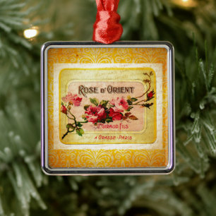 Ornement Carré Argenté Étiquette de parfum français vintage