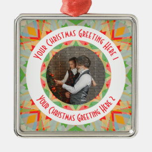 Ornement Carré Argenté Étoile de Noël personnalisée Joyeux voeux photo ve