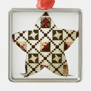 Ornement Carré Argenté Étoile de quilt