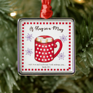 Ornement Carré Argenté Étreinte dans Noël d'écriture sainte de tasse