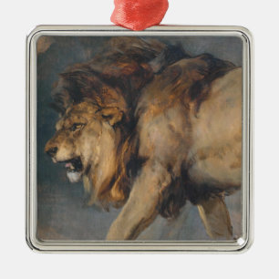 Ornement Carré Argenté Étude d'un lion (par Edwin Henry Landseer) Céramiq