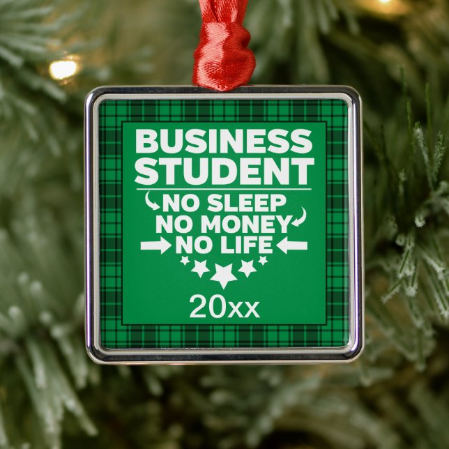Ornement Carré Argenté Étudiant du Business College Green Plaid Xmas (Arbre)