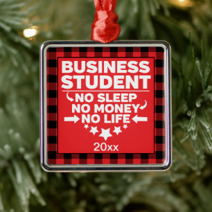 Ornement Carré Argenté Étudiant du Business College Red Plaid Xmas