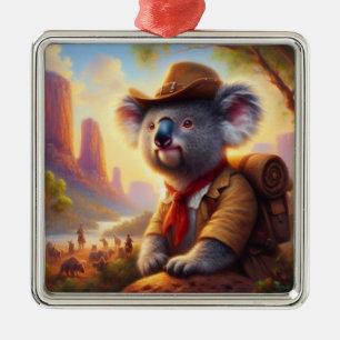 Ornement Carré Argenté Explorateur Koala