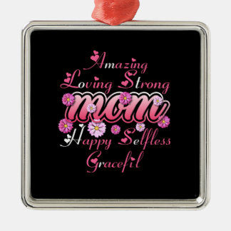 Ornement Carré Argenté Extraordinaire Aimer maman forte