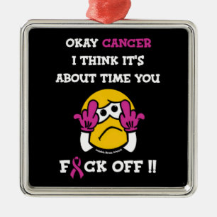 Ornement Carré Argenté F#CK OFF...Cancer du sein