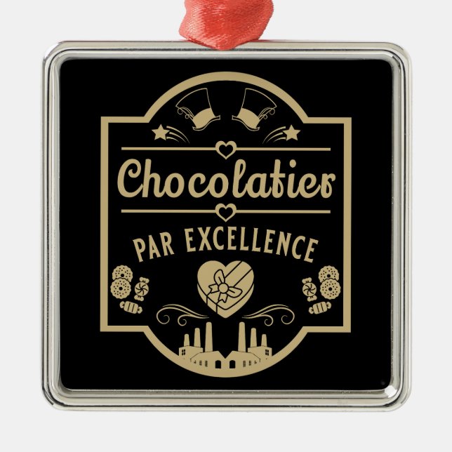Ornement Carré Argenté Fabricant de chocolatier (Devant)
