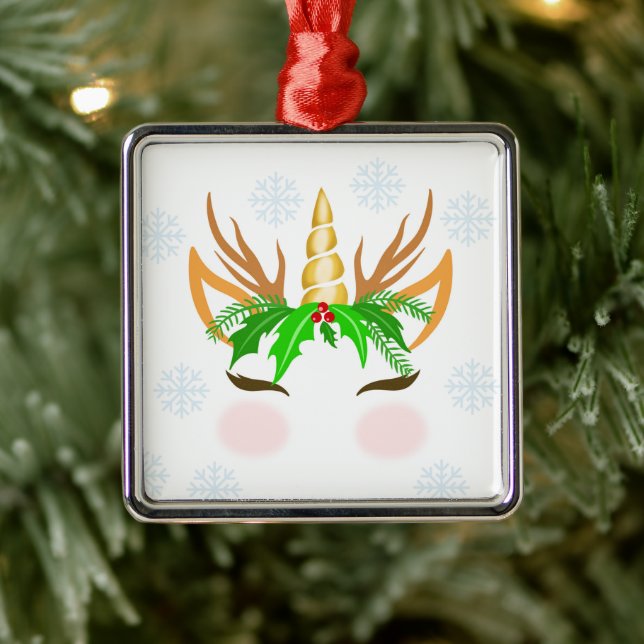 Ornement Carré Argenté Face de Noël (Arbre)