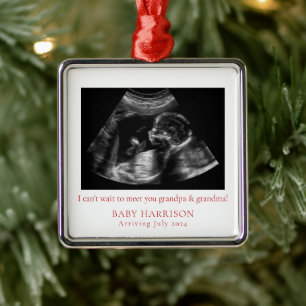 Ornement Carré Argenté Faire-part de grossesse Ultrasound Photo Noël