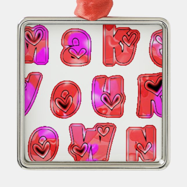 Ornement Carré Argenté Faites votre propre coeur Art Design d'impression (Devant)