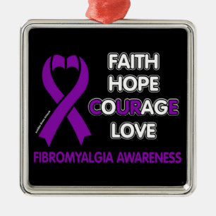 Ornement Carré Argenté Faith Hope Courage Love...Fibro