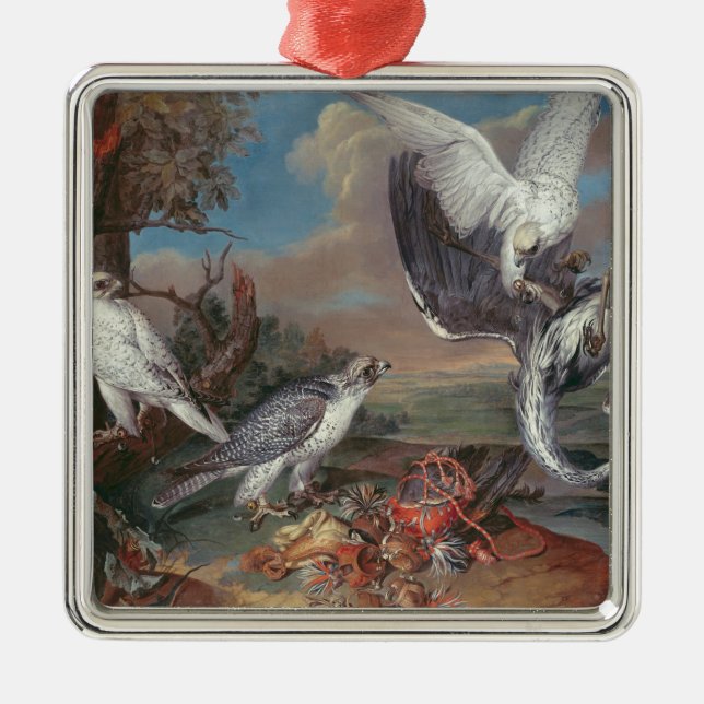 Ornement Carré Argenté Falcons du Groenland Cyr (Devant)