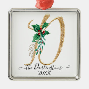 Ornement Carré Argenté Famille Holly Christmas Gold Parties scintillant M