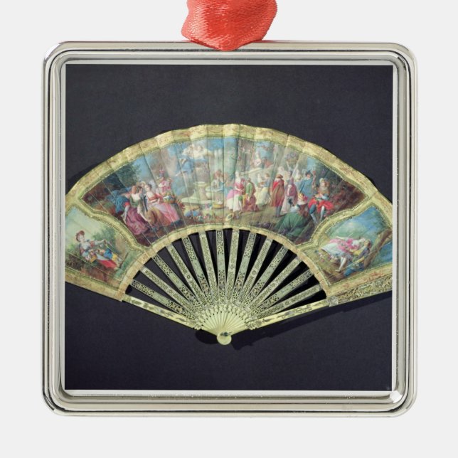 Ornement Carré Argenté Fan de cour, Français, XVIIIème siècle (ivoire et (Devant)