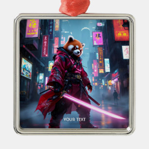Ornement Carré Argenté Fantastique Panda Rouge Samouraï Mignon