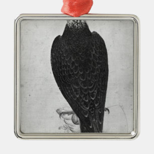 Ornement Carré Argenté Faucon en main