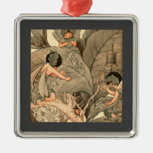 Ornement Carré Argenté Fées des feuilles réparant les feuilles