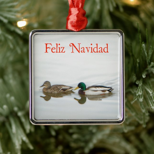 Ornement Carré Argenté Feliz Navidad - Mallards (Arbre)
