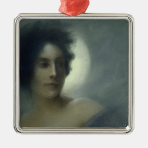 Ornement Carré Argenté Femme avec un croissant de lune ou, l'éclipse,