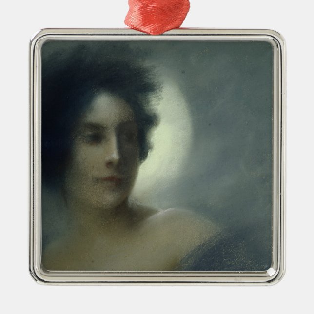 Ornement Carré Argenté Femme avec un croissant de lune ou, l'éclipse, (Devant)