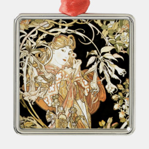 Ornement Carré Argenté Femme dans des vignes de jasmin