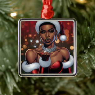 Ornement Carré Argenté Femme transgenre Noël festif