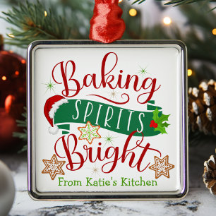 Ornement Carré Argenté Festif Baking Spirits Bright Custom Christmas