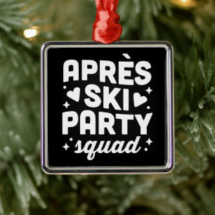 Ornement Carré Argenté Fête d'après ski de ski thème sport amusant noir