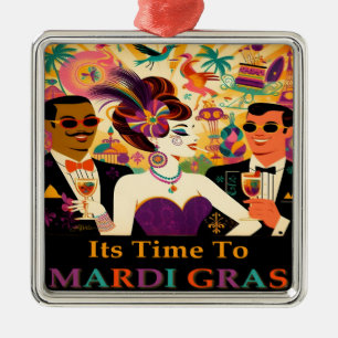 Ornement Carré Argenté Fête de Cocktail Mardi Gras du Milieu du Siècle
