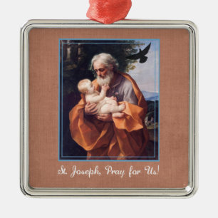 Ornement Carré Argenté Fête de la Saint-Joseph avec l'Enfant Jésus