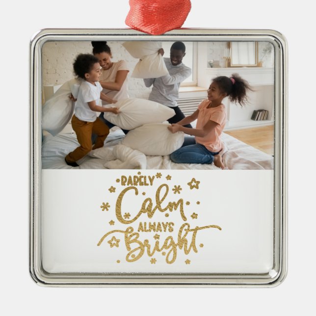 Ornement Carré Argenté Fête de Noël Rarement Calme (Devant)