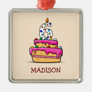 Ornement Carré Argenté Fille 6 Anniversaire, 6 sur Gâteau rose doux