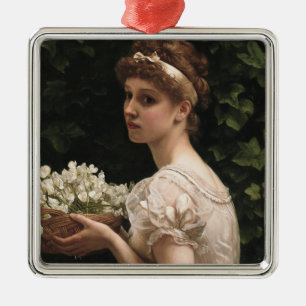 Ornement Carré Argenté Fille aux fleurs de pois (par Edward Poynter)