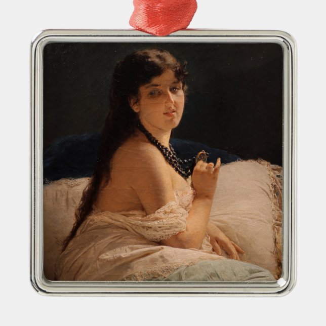 Ornement Carré Argenté Fille avec un médaillon (par Gerolamo Induno) (Devant)