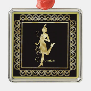 Ornement Carré Argenté Fille Flapper des années 1920 Thunder_Cove  