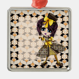 Ornement Carré Argenté Fille Noël